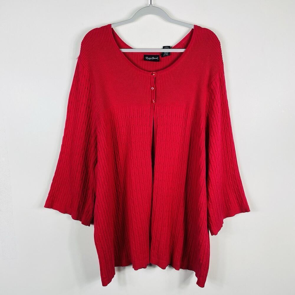 Maggie Barnes Plus Size 3X 26 28 Cable Knit Flyaway Cardigan Sweater Red